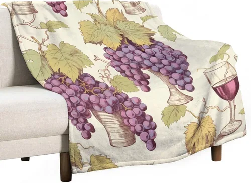Manta de arte vintage de vino y uva, manta retro de forro polar de 30 x 40 pulgadas, manta de franela para decoración del hogar para cama, sofá,