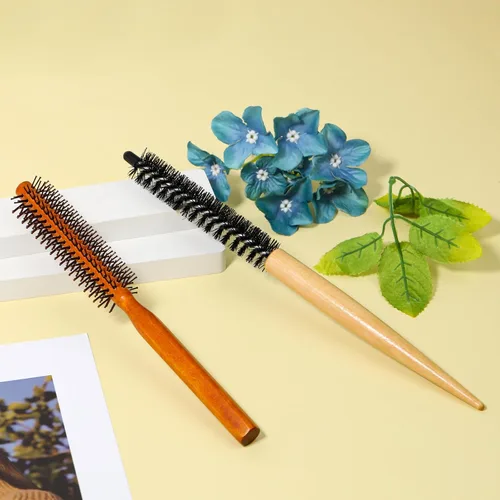 Miniatura 2 de Juego de 2 cepillos redondos para rizos, rodillos portátiles de cerdas para peinar cabello fino, cabello corto, flequillo, secado por soplado