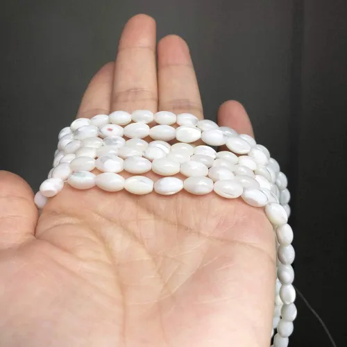 Miniatura 5 de Cuentas de concha de madreperla blanca de arroz, cuentas sueltas de piedras preciosas para hacer joyas, hebras de 15 pulgadas (0.157 x 0.276 in)