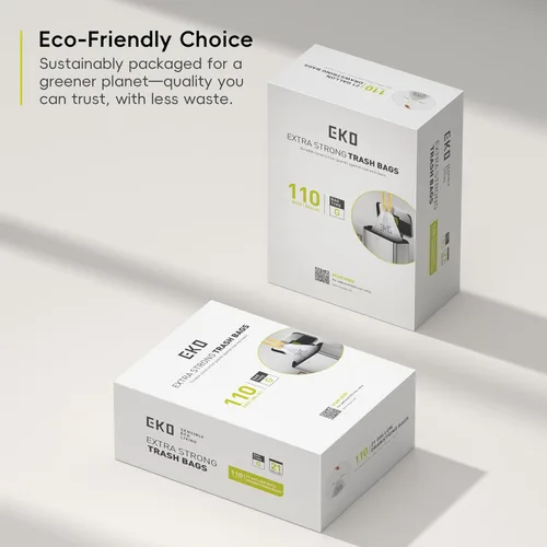 Miniatura 7 de EKO 21 galones / 50-90 litros, 110 unidadesBolsas de basura con cordón de tracción extra resistentes y sin perfume, rollo de fácil dispensación