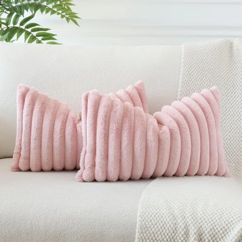 Miniatura 26 de Soleebee Juego de 2 fundas de cojín, terciopelo suave, acogedoras, pelo sintético de conejo, sofá, cama, silla, decorativa para el hogar, 22 x 22