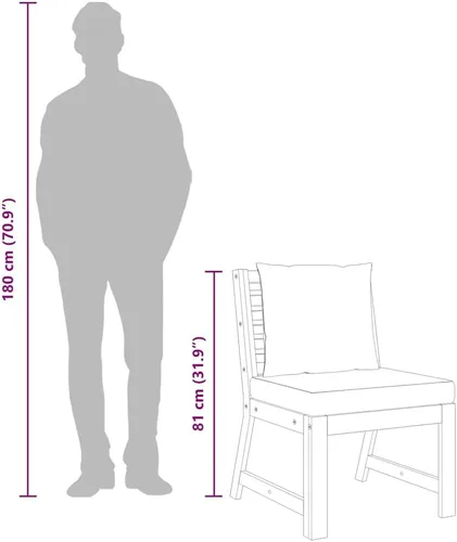 Miniatura 7 de vidaXL Sofá medio, sofá seccional con cojines, asiento modular con mesa de té, juego de muebles de exterior para jardín, rústico, madera de acacia
