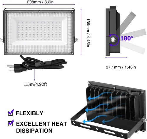 Miniatura 6 de Onforu Paquete de 2 luces LED negras de 50 W, luz de inundación negra con enchufe, luces negras impermeables IP66 para fiesta de baile, brilla