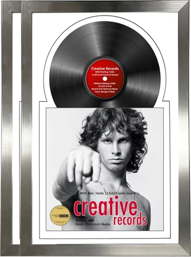 Miniatura 12 de Creative Picture Frames Marco para discos de Jukebox de 16 x 24 pulgadas con acabado de acero inoxidable de 12 pulgadas con doble paspartú blanco