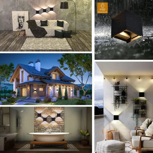Miniatura 3 de Luces de porche para pared al aire libre, luces exteriores arriba y abajo, lámpara de pared LED de cubo de 6 W, pequeños accesorios de montaje