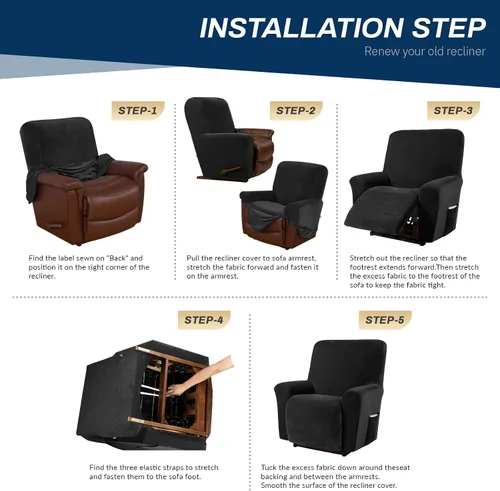 Miniatura 7 de Asnomy Fundas para Silla Reclinable Lazy Boy con Bolsillos, Fundas Elásticas de Terciopelo para Sofá, Fundas de 1 Pieza para Muebles, Protector