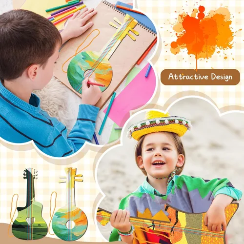 Miniatura 4 de Syhood 24 piezas de recortes de guitarra de madera para niños, recortes de guitarra de madera de 12 x 6.5 pulgadas para niños y niñas, instrumento