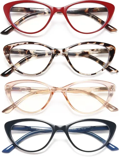 Miniatura 9 de EYEURL Paquete de 4 lentes de lectura para mujer, ojo de gato, bloqueo de luz azul, lectura de moda con bisagra de resorte, anteojos de lectura 4
