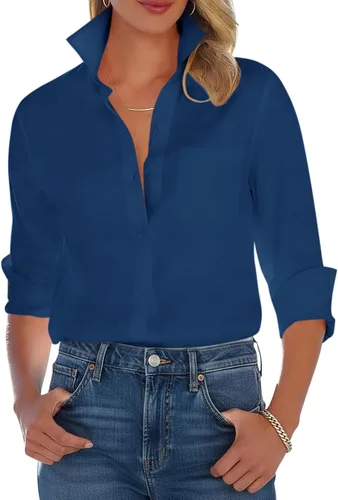 Miniatura 15 de Camisas con botones para mujer, camisa de vestir de manga larga, sin arrugas, con cuello, camisa de trabajo, casual, blusa de oficina