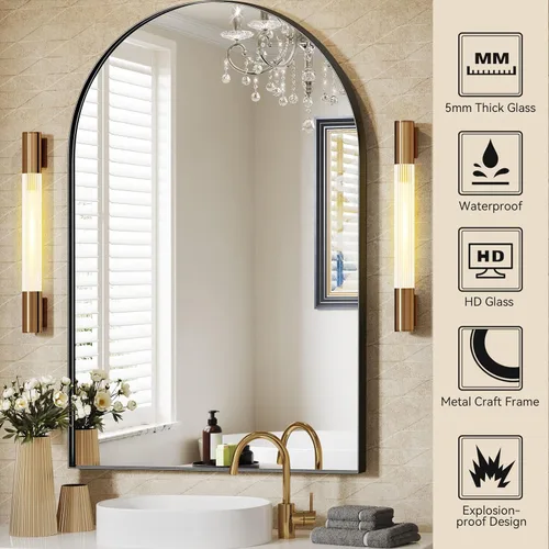 Miniatura 3 de Brightify Espejo arqueado, espejo de arco negro de 30 x 40 pulgadas, marco de metal, espejo de pared arqueado negro, espejo de tocador de baño
