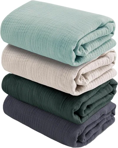 CottCare Mantas envolventes de muselina para bebés para niños y niñas, paquete de 4 unidades, transpirables y agradables al tacto, mantas Verde