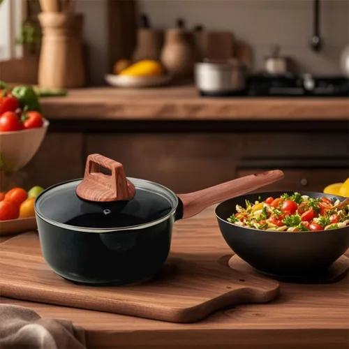 Miniatura 2 de Sartén antiadherente de 2 cuartos de galón con tapa, cacerola antiadherente con boquilla de vertido, ollas pequeñas para cocinar con asa para todas