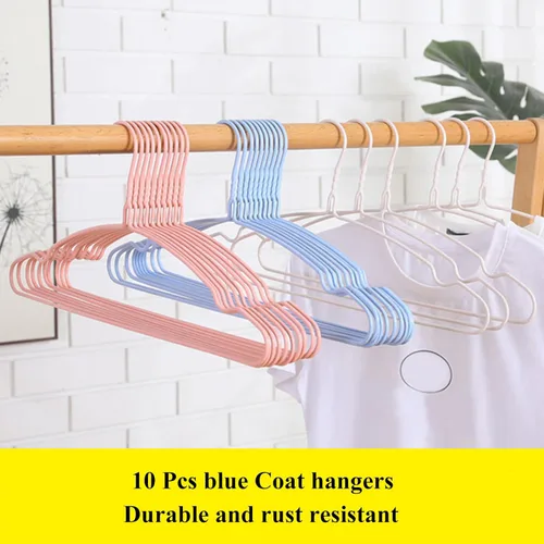 Miniatura 5 de Perchas para ropa de alambre azul cielo, paquete de 10, resistentes, ahorran espacio, perchas antideslizantes para trajes, camisas, vestidos