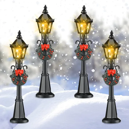 Miniatura 12 de Accesorios de pueblo para lámpara de Navidad en miniatura, poste de lámpara de pueblo, lámpara de hadas del pueblo, farol de tren, lámparas de calle