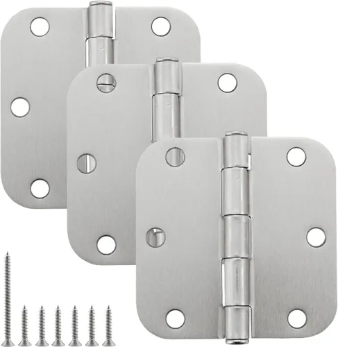 HOME MASTER HARDWARE Paquete de 3 bisagras redondeadas de níquel satinado, bisagras de puerta interior de 3.5 pulgadas, esquinas de radio de 5/8