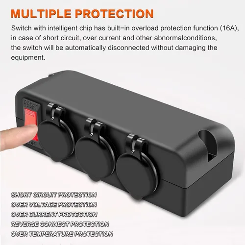 Miniatura 5 de Divisor de encendedor de cigarrillos de 3 enchufes, adaptador de toma de corriente de 12V con interruptor LED rojo de encendido/apagado, enchufe