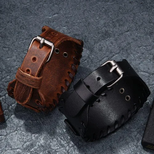 Miniatura 3 de TURTLEDOVE 2 pulseras de cuero Ojo de Horus - Pulsera de cuero de metal antiguo con amuleto egipcio