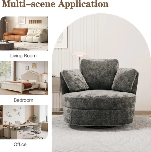 Miniatura 6 de Chifee & Vingol Silla decorativa giratoria de gran tamaño de 40.35 pulgadas, silla redonda tapizada de barril con almohadas, sillas giratorias