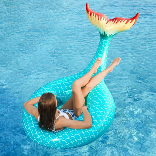 Miniatura 7 de Jasonwell Flotador inflable gigante de cola de sirena con válvulas rápidas, flotadores de piscina, tubo de verano, playa, piscina, fiesta, balsa