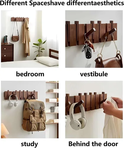 Miniatura 2 de Percheros montados en la pared, ganchos para llaves de piano, colgador de madera maciza natural, tela no tejida, perchas para armario, cocina
