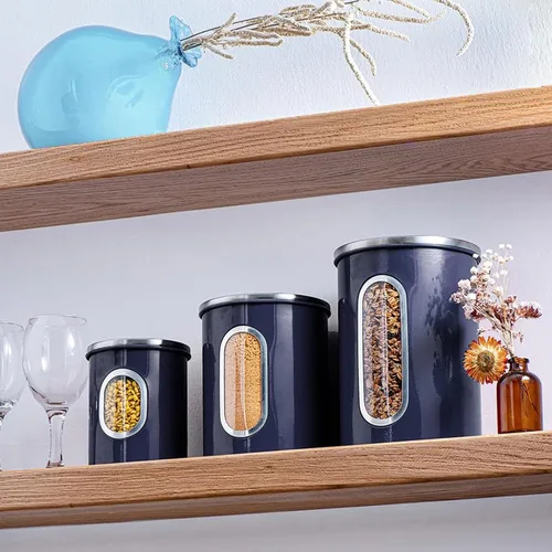 Miniatura 6 de Mixpresso Juego de 3 recipientes de color azul aguamarina para la cocina, juego de recipientes herméticos con ventana transparente, tarros