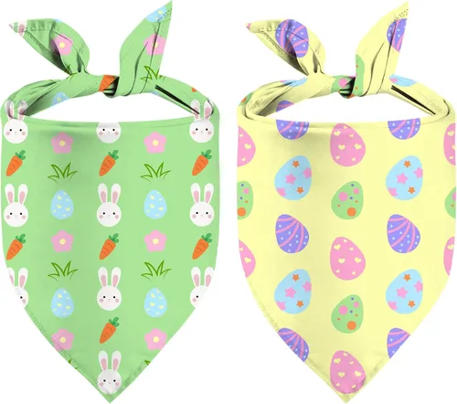 Bandana de Pascua para perro, paquete de 2 unidades, ajustable, para fiestas, cumpleaños, mascotas, conejo, huevo de Pascua, bandana triangular,