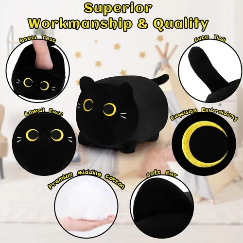 Miniatura 2 de Gato negro de peluche de 11.8" de felpa suave, juguete de gato negro de peluche, linda almohada de felpa suave, almohada de peluche de gato de felpa