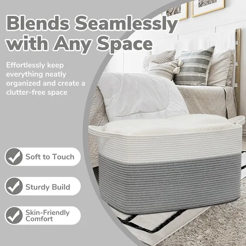 Miniatura 5 de Goodpick Cesta Grande de Almacenamiento de Juguetes, Cestas de Cuerda de Algodón Gris Contenedor de Almacenamiento de Juguetes para Bebé, Niños
