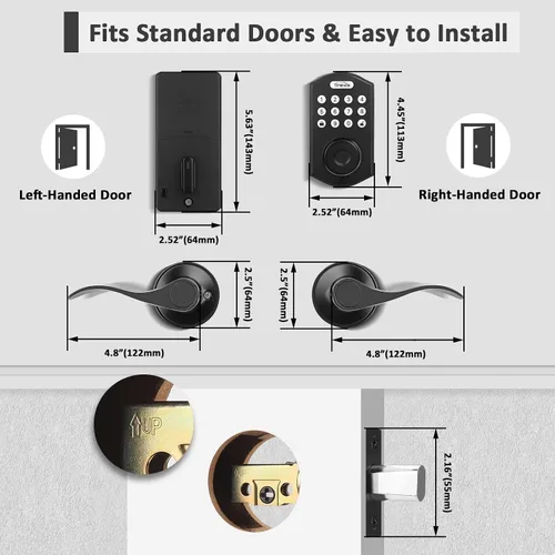 Miniatura 6 de Tinewa Cerradura de puerta de entrada sin llave con manijas de palanca ondulada, cerrojo electrónico con teclado digital con aplicación, manija