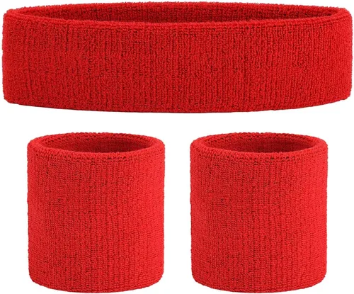 Miniatura 34 de ONUPGO - Conjunto de diadema y muñequeras deportivas para el sudor, hechas de algodón con bucles, muñequeras, contra humedad