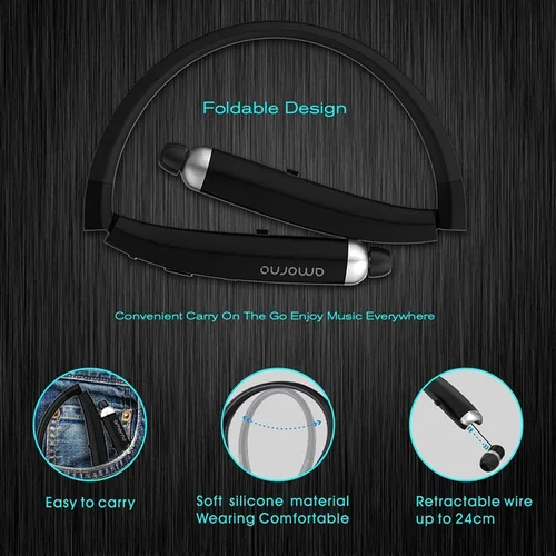 Miniatura 4 de AMORNO Auriculares Bluetooth plegables, auriculares deportivos inalámbricos con banda para el cuello con auriculares retráctiles, auriculares