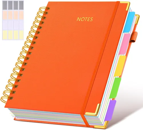 Miniatura 41 de Cuaderno universitario de espiral con tapa dura de cuero de 8 x 10 pulgadas, con pestañas separadoras extraíbles, para 5 materias, a rayas; diario