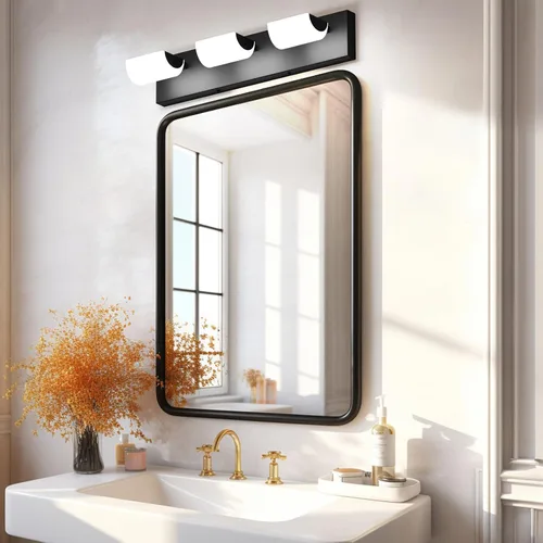 Miniatura 3 de Ralbay Luces negras para tocador de baño, 3 luces, color negro mate, modernas, acrílicas, para pared de baño, sobre espejo (luz blanca, 6000 K)