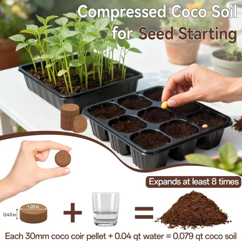 Miniatura 2 de Halatool 100 piezas 30mm de pellets de fibra de coco orgánico para inicio de semillas, tierra de fibra de coco comprimida para cultivar vegetales