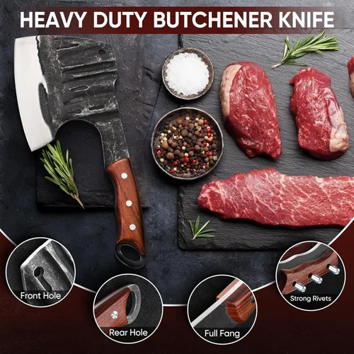 Miniatura 5 de Dream Reach Cuchillo para cortar carne, cuchillo para cortar carne, cuchillo de carnicero resistente hecho a mano con funda, picadora de espiga