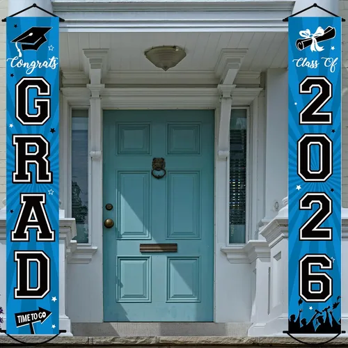 Miniatura 8 de Cartel de graduación 2026, decoraciones de graduación negro y dorado, letrero de porche de clase de 2026, decoración de puerta de felicitaciones