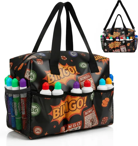 Bolsa de bingo con bolsillos para Bingo Daubers Dabbers Dobbers Dotters resistente al agua, accesorios para juegos de bingo para adultos y personas