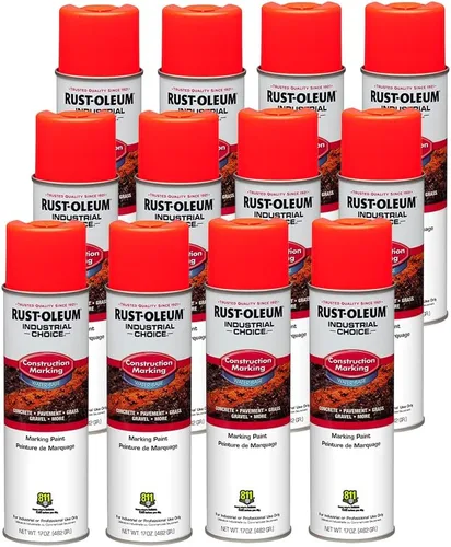 Miniatura 12 de Rust-Oleum 264697-12PK Industrial Choice M1400 System Pintura en aerosol de marcado de construcción a base de agua, 17 onzas, naranja fluorescente