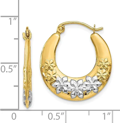 Miniatura 4 de 14K Yellow Gold White Rose Flowers Hoop Earrings