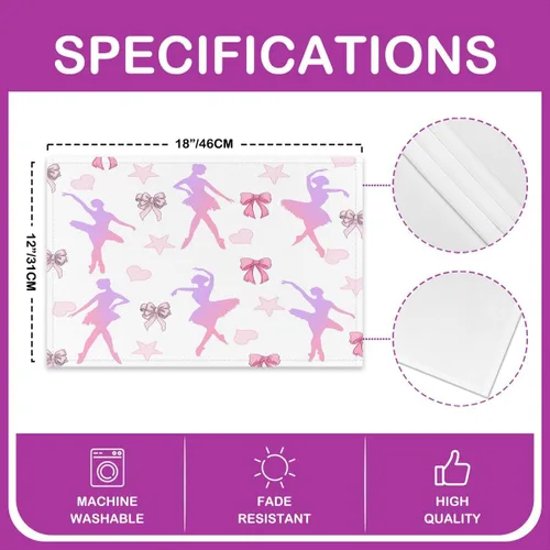 Miniatura 4 de Juego de 4 manteles individuales de ballet para niñas, de 12 x 18 pulgadas, manteles individuales de bailarina femenina para mesa de comedor