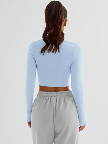 Miniatura 6 de Trendy Queen Camisetas cortas de manga larga para mujer, básicas, acanaladas, ajustadas, informales, de otoño, a la moda, Y2K, ropa