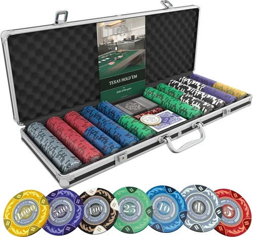 Miniatura 11 de Bullets Playing Cards Juego de póquer Corrado 500 fichas de póquer de arcilla (0.49 oz) con estuche de aluminio y naipes - Texas Hold'em, fichas