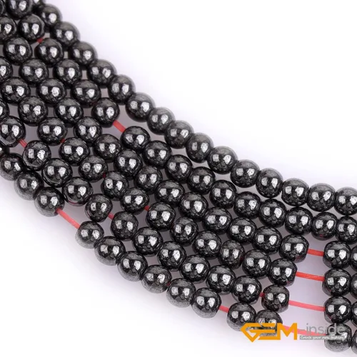 Miniatura 3 de GEM-Inside - Cuentas redondas sueltas de hematita negra natural de 0.079 pulgadas para hacer joyas, 15 pulgadas