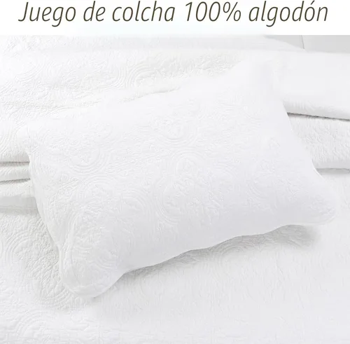 Miniatura 2 de Cozy Line Home Fashions Juego de edredón de ropa de cama de medallón victoriano de algodón 100% blanco sólido matelassé en relieve, colcha ligera