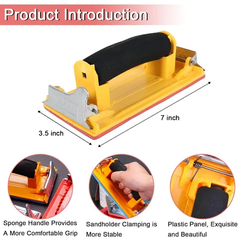 Miniatura 2 de Lijadora de mano, soporte para papel de lija con mango de esponja, bloque de lijado manual de 7 x 3.5 pulgadas para paneles de yeso, madera, metal