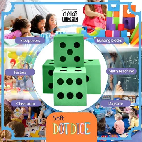 Miniatura 8 de Deke Home - Juego de dados de espuma (paquete de 4), dados grandes para el aula y la escuela en casa, color verde brillante, grande de 1.96