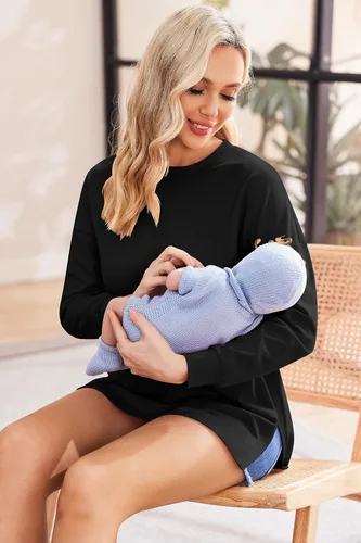 Miniatura 4 de Ekouaer Camisas de maternidad para mujer, manga larga, con abertura lateral, camiseta de embarazo, blusa tipo túnica, ropa casual para mamá