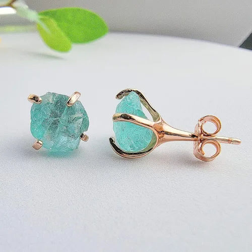 Miniatura 95 de Aretes de piedra preciosa natural en bruto con oro rosa sobre plata de ley 925, 6 a 0.276 in, regalo de piedra de nacimiento de calidad genuina
