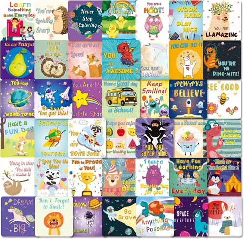Miniatura 7 de Shemira Paquete de 100 notas para lonchera para niños, tarjetas de afirmación inspiradoras para niñas y niños, tarjetas motivacionales para niños
