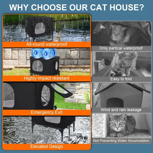 Miniatura 2 de Casa para gatos al aire libre, resistente a la intemperie, aislada, para gatos con cojín acogedor, refugio elevado para gatos al aire libre